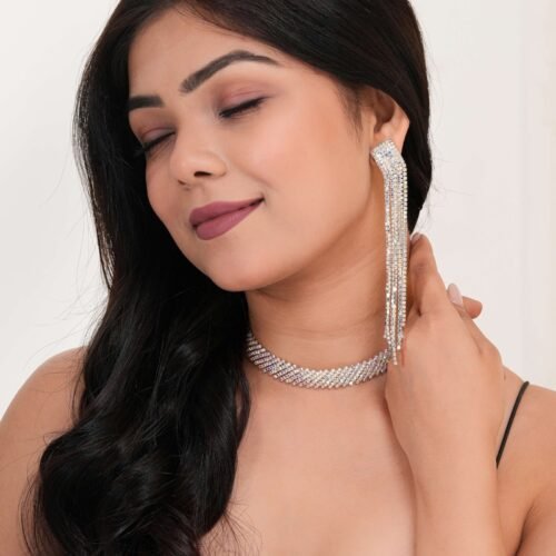 Women's Indo-Western Drop Dangles Earring With Necklace For Women Fashion Jewellery for women Artificial Earrings and Necklace For women (Silver)