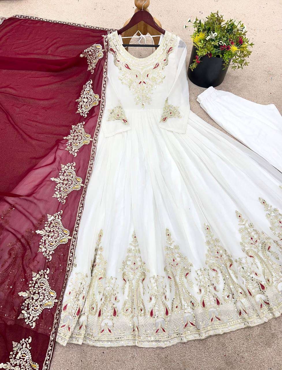 Women's Georgette Embroidery Sequence Work Anarkali Kurti With Dupatta Set - Image 5