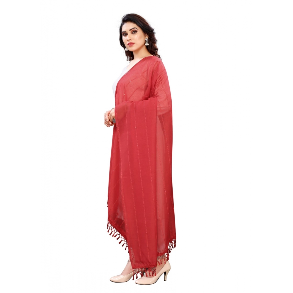Women's Cotton Silk Strips Printed Dupatta (Maroon, Length:2-2.4 mtr) - Image 2