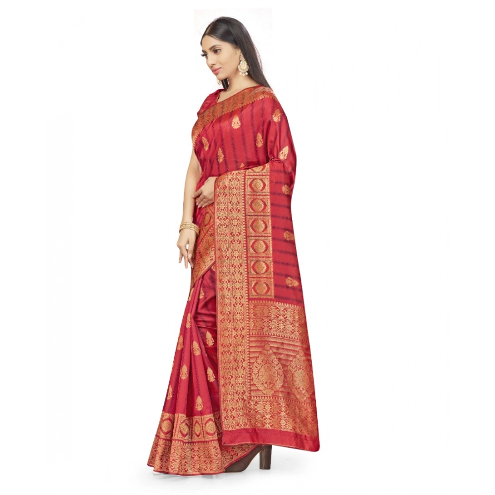 Women's Banarasi Silk Saree With Blouse (Peach, 5-6Mtrs) - Image 2