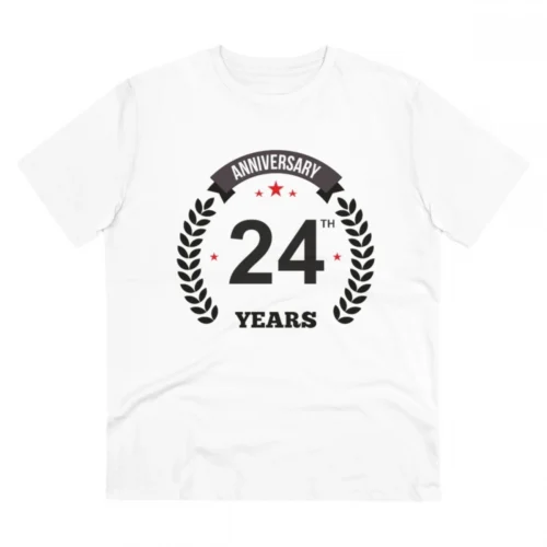 Men's PC Cotton 24th Anniversary Printed T Shirt (Color: White, Thread Count: 180GSM)