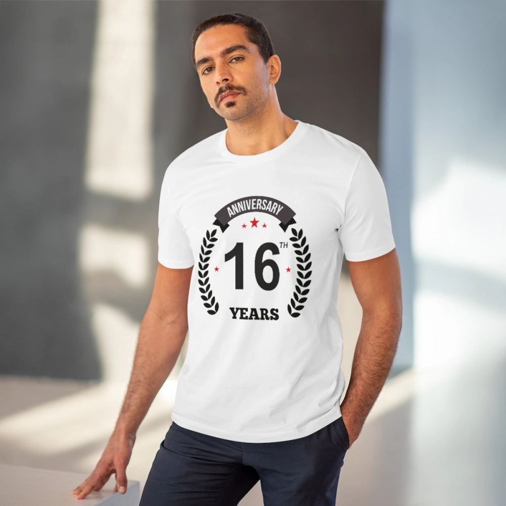 Men's PC Cotton 16th Anniversary Printed T Shirt (Color: White, Thread Count: 180GSM) - Image 2