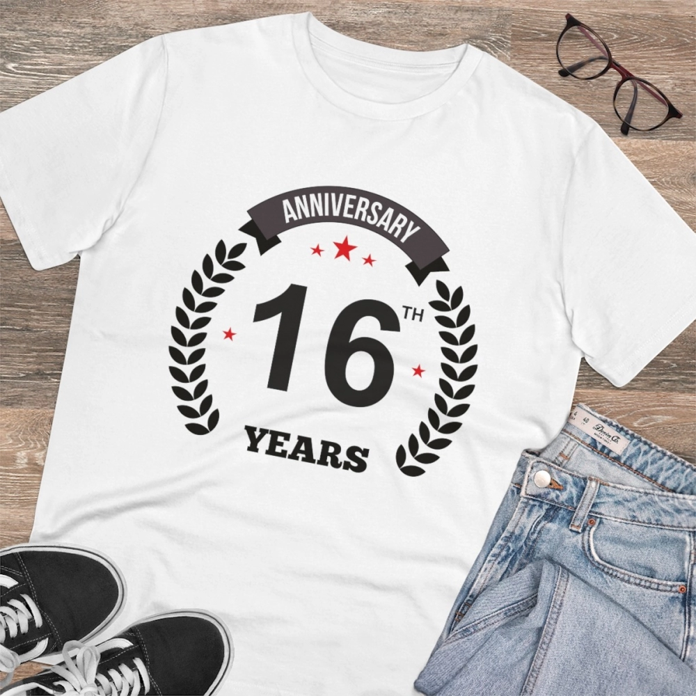 Men's PC Cotton 16th Anniversary Printed T Shirt (Color: White, Thread Count: 180GSM) - Image 4