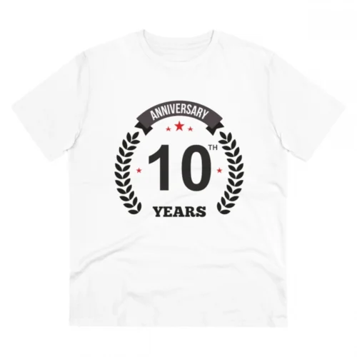 Men's PC Cotton 10th Anniversary Printed T Shirt (Color: White, Thread Count: 180GSM)