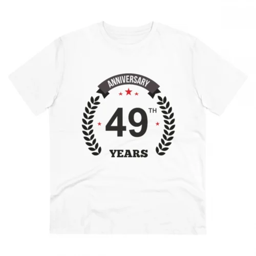 Men's PC Cotton 49th Anniversary Printed T Shirt (Color: White, Thread Count: 180GSM)