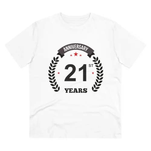 Men's PC Cotton 21st Anniversary Printed T Shirt (Color: White, Thread Count: 180GSM)