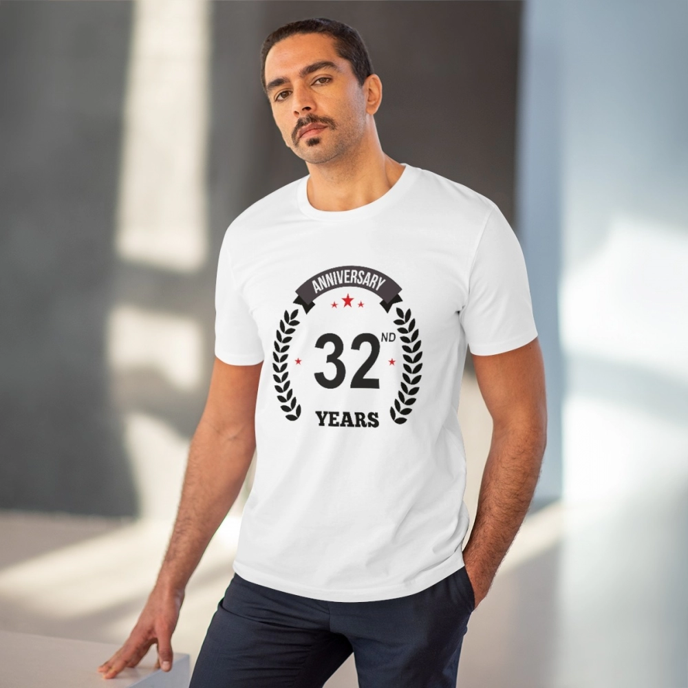 Men's PC Cotton 32nd Anniversary Printed T Shirt (Color: White, Thread Count: 180GSM) - Image 2