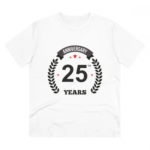 Men's PC Cotton 25th Anniversary Printed T Shirt (Color: White, Thread Count: 180GSM)