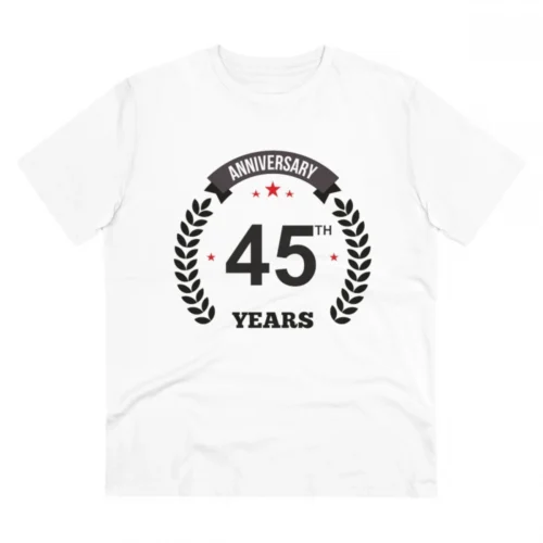 Men's PC Cotton 45th Anniversary Printed T Shirt (Color: White, Thread Count: 180GSM)