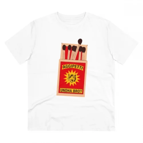 Men's PC Cotton Telugu Desing Printed T Shirt (Color: White, Thread Count: 180GSM)
