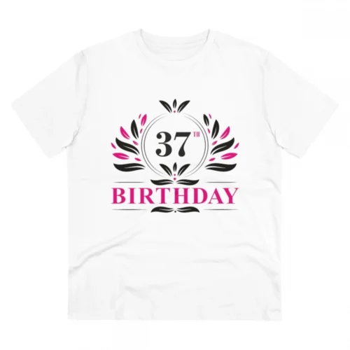 Men's PC Cotton 37th Birthday Printed T Shirt (Color: White, Thread Count: 180GSM)