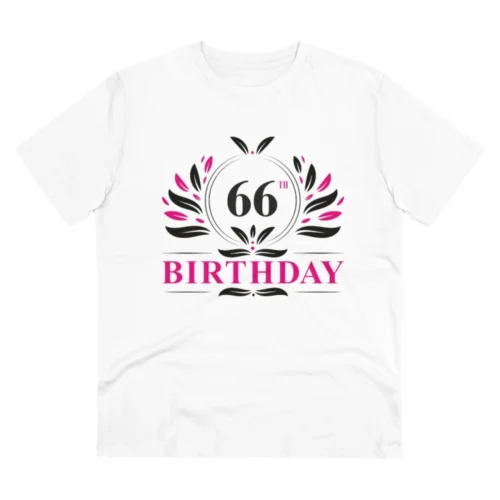 Men's PC Cotton 66th Birthday Printed T Shirt (Color: White, Thread Count: 180GSM)