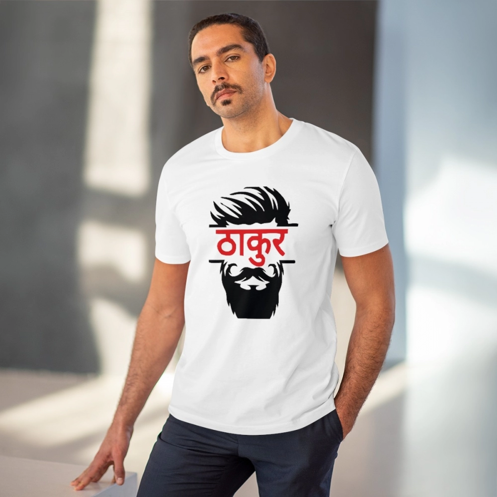 Men's PC Cotton Thakur Printed T Shirt (Color: White, Thread Count: 180GSM) - Image 2