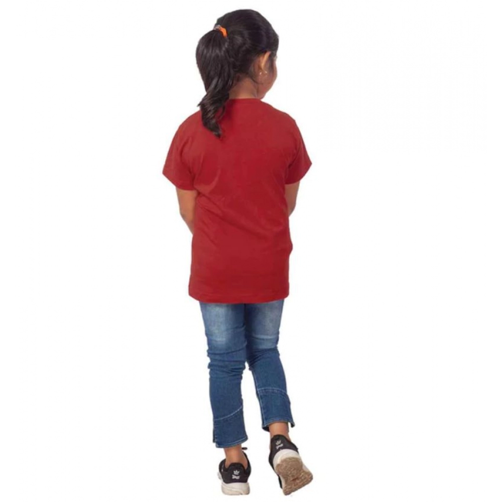 Girls Cotton Snow Board Half Sleeve TShirt (Maroon) - Image 4