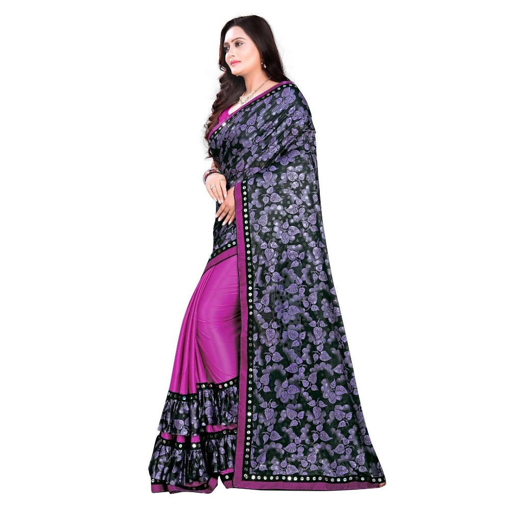 Women's Lycra Blend Saree with Blouse (Purple, 5-6 Mtrs) - Image 2