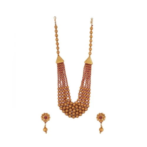 Women's Ethnic Five Layer Brass Mala With Crystal For Women And Girls (Red, Free Size)