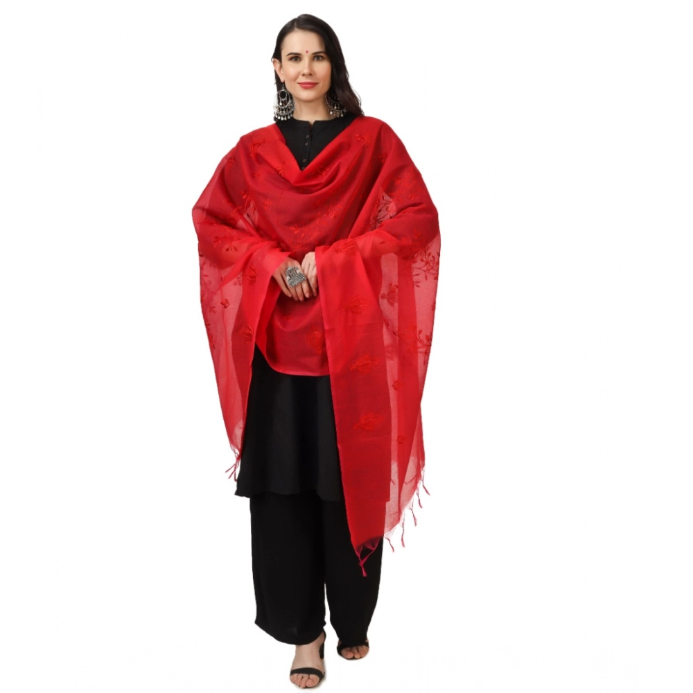 Women's Cotton Embroidered Dupatta (Red, Length: 2.25 to 2.50 Mtr) - Image 3