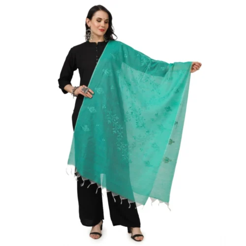 Women's Cotton Embroidered Dupatta (Turquoise, Length:Â 2.25 to 2.50 Mtr)