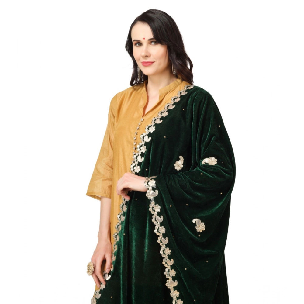 Women's Velvet Gotta Patti Dupatta (Green, Length: 2.25 to 2.50 Mtr) - Image 3