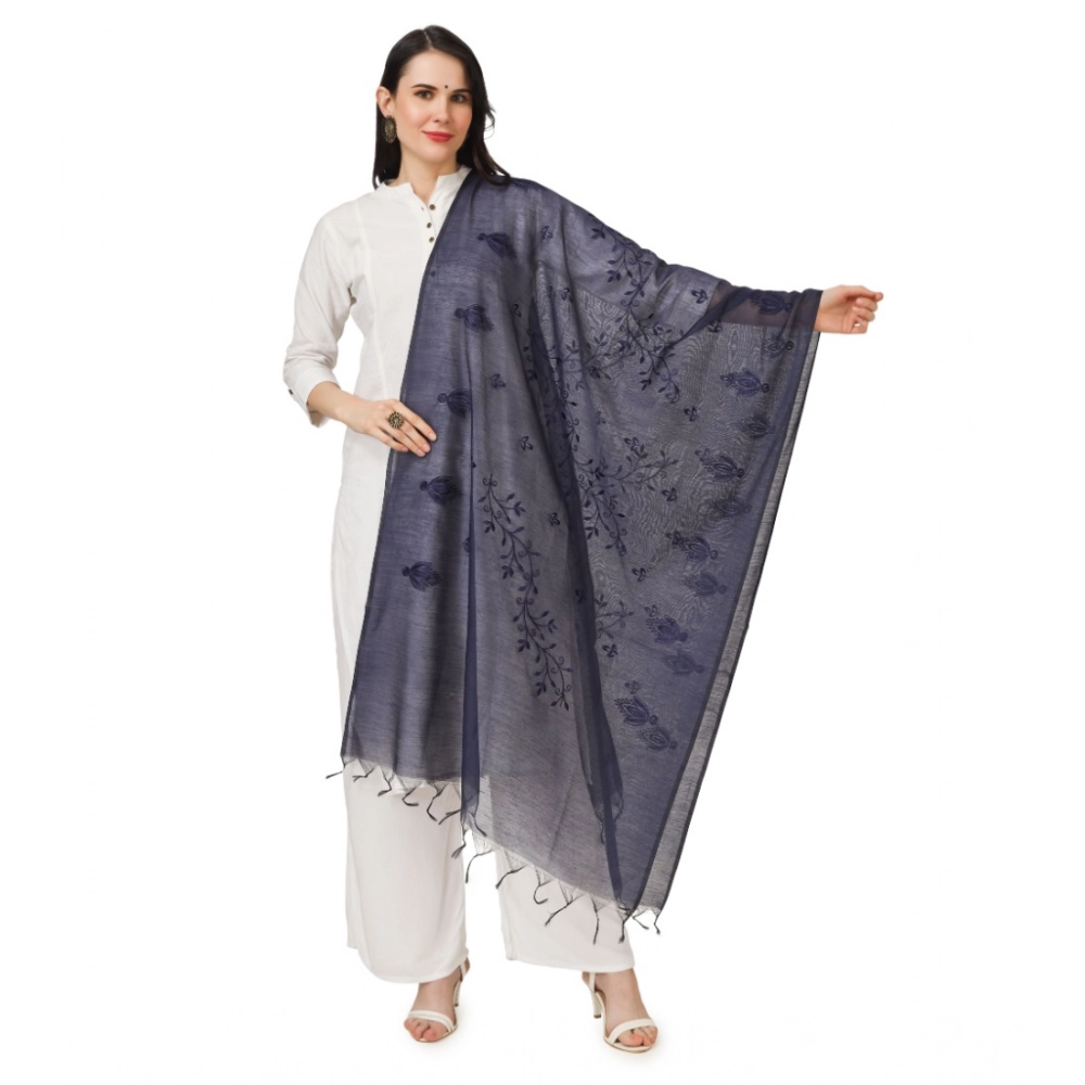 Women's Cotton Embroidered Dupatta (Dark Blue, Length: 2.25 to 2.50 Mtr)