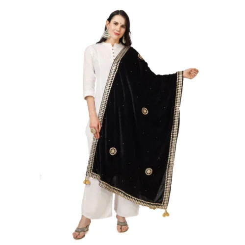 Women's Velvet Gotta Patti Dupatta (Black, Length:Â 2.25 to 2.50 Mtr)