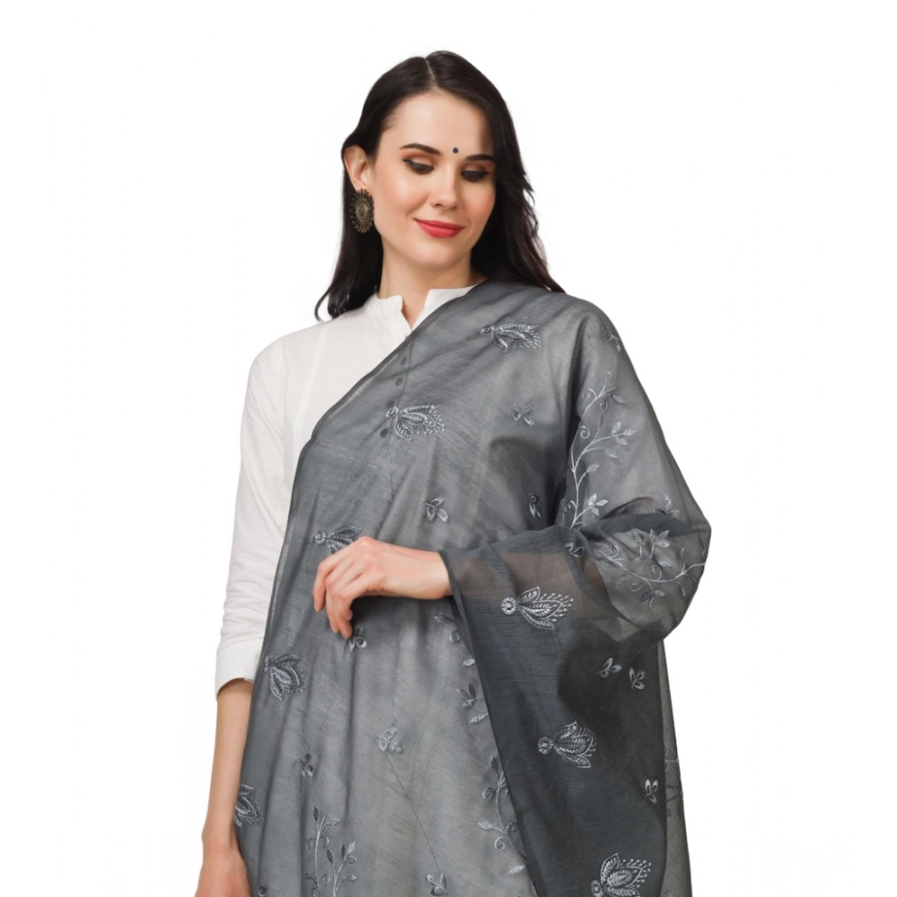 Women's Cotton Embroidered Dupatta (Grey, Length: 2.25 to 2.50 Mtr) - Image 3