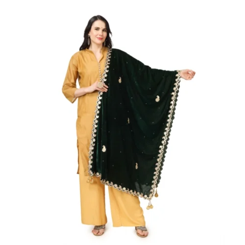 Women's Velvet Gotta Patti Dupatta (Green, Length:Â 2.25 to 2.50 Mtr)