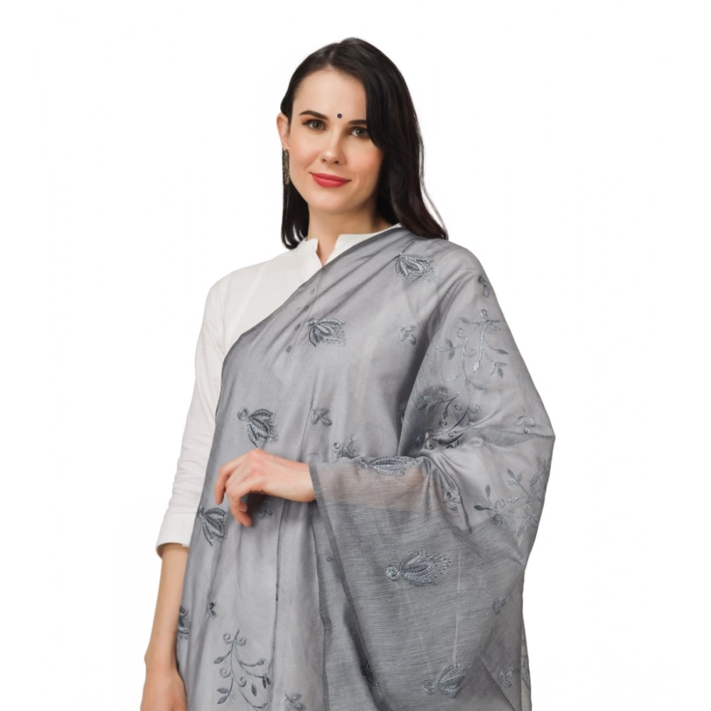 Women's Cotton Embroidered Dupatta (Grey, Length: 2.25 to 2.50 Mtr) - Image 3