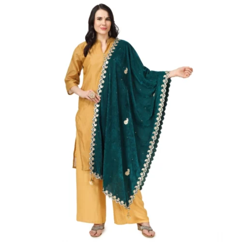 Women's Velvet Gotta Patti Dupatta (Dark Green, Length:Â 2.25 to 2.50 Mtr)