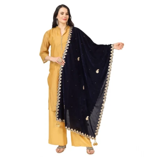 Women's Velvet Gotta Patti Dupatta (Blue, Length:Â 2.25 to 2.50 Mtr)
