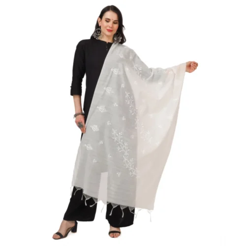 Women's Cotton Embroidered Dupatta (White, Length:Â 2.25 to 2.50 Mtr)