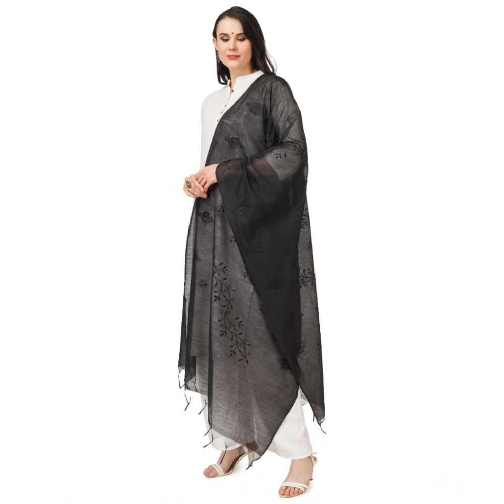 Women's Cotton Embroidered Dupatta (Black, Length: 2.25 to 2.50 Mtr) - Image 2