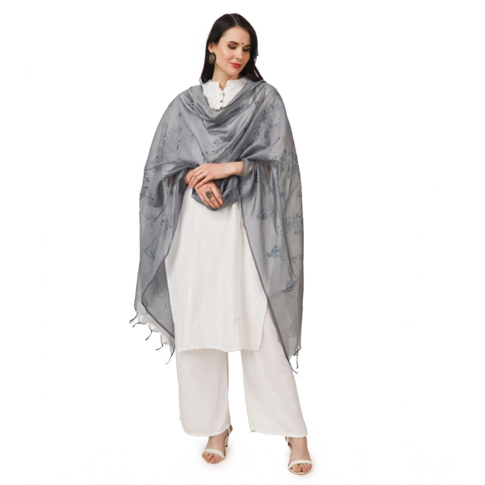 Women's Cotton Embroidered Dupatta (Grey, Length: 2.25 to 2.50 Mtr) - Image 5