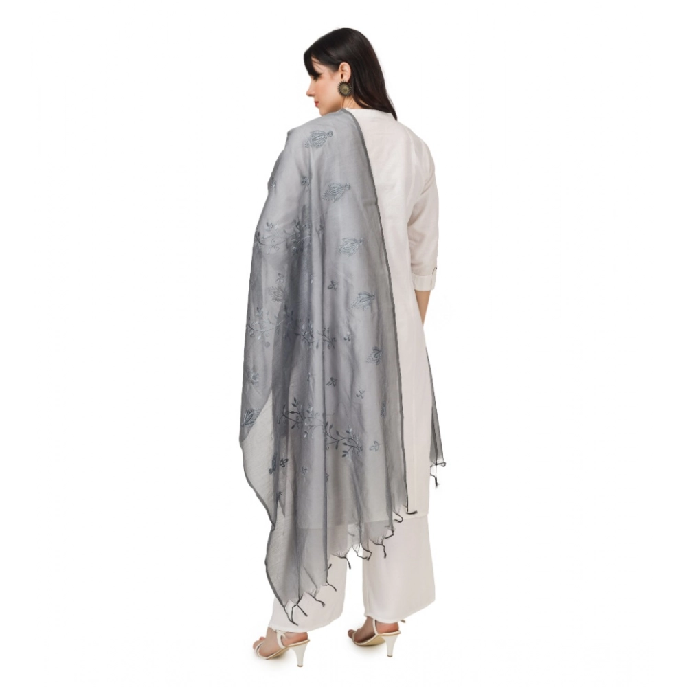 Women's Cotton Embroidered Dupatta (Grey, Length: 2.25 to 2.50 Mtr) - Image 4