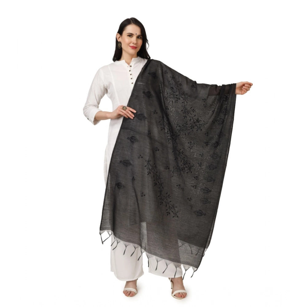 Women's Cotton Embroidered Dupatta (Black, Length: 2.25 to 2.50 Mtr)