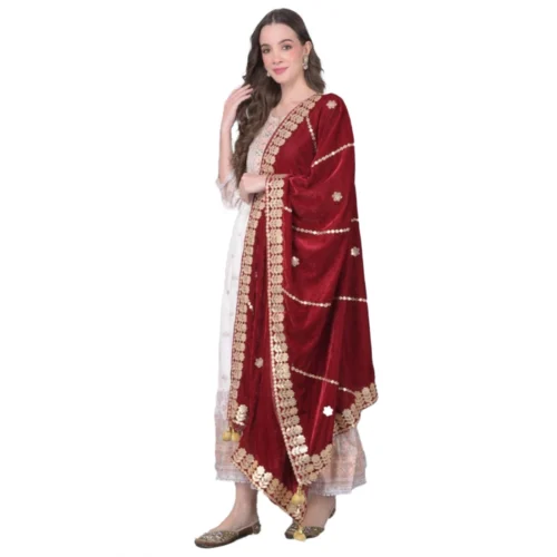 Women's Velvet Gotta Patti Dupatta (Maroon, Length:Â 2.25 to 2.50 Mtr)