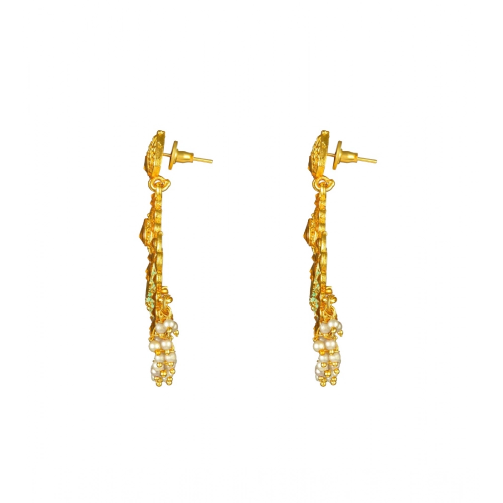 Women's Rose Gold Plated Alloy Kundan Earrings & Mangtikka (Green) - Image 2