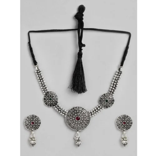 Women's Rose Gold Plated Alloy Necklace & Earings Set (Silver)