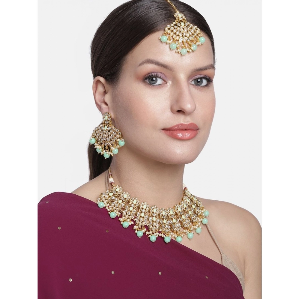 Women's Rose Gold Plated Alloy Necklace & Earings Set (Light Green) - Image 2