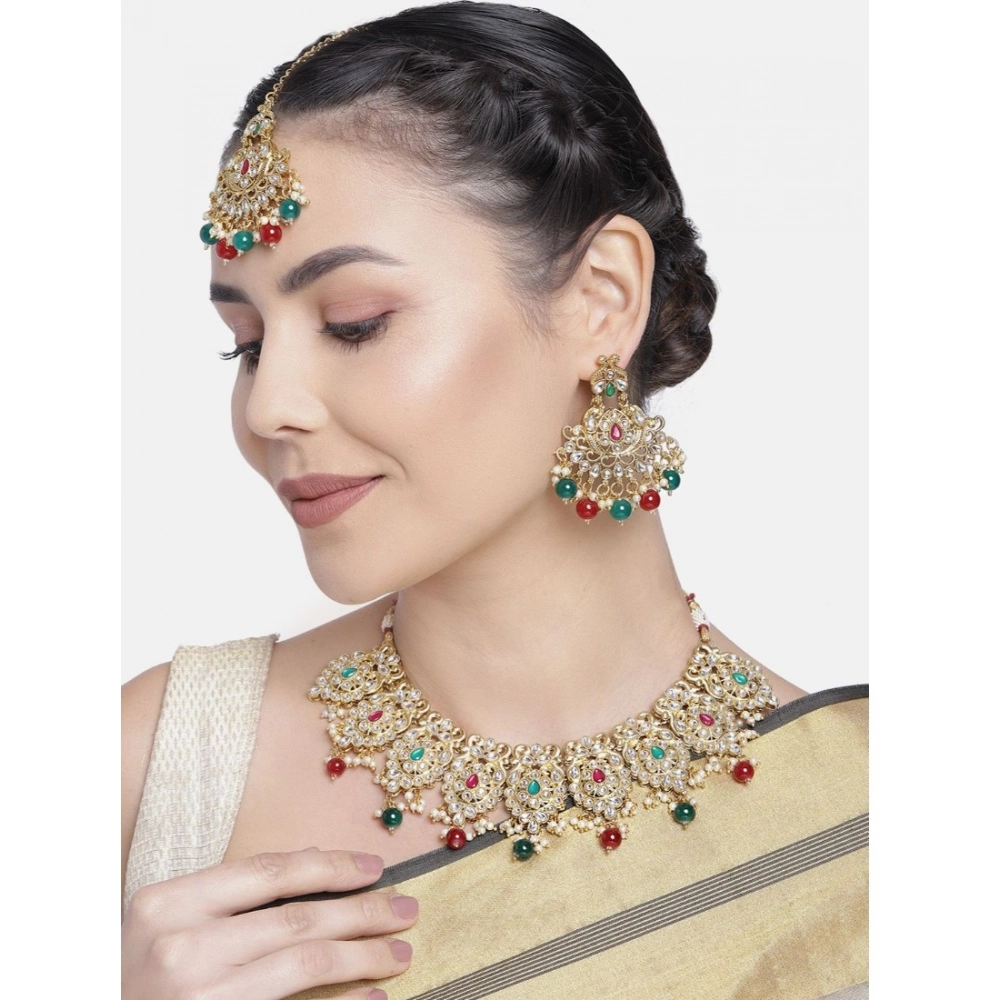 Women's Rose Gold Plated Alloy Necklace & Earings Set (Light Green) - Image 2