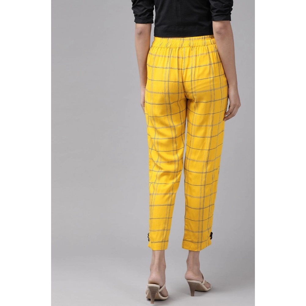 Women's Casual Checked Rayon Trouser Pant (Yellow) - Image 5