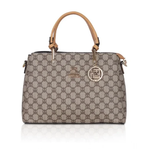 Women's Faux Leather Printed Handbag (Camel)