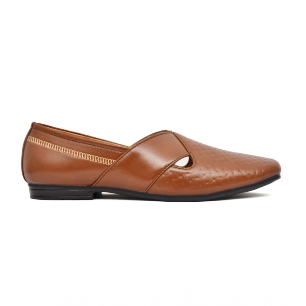 Men's Faux Leather Formal Shoes (Tan) - Image 4