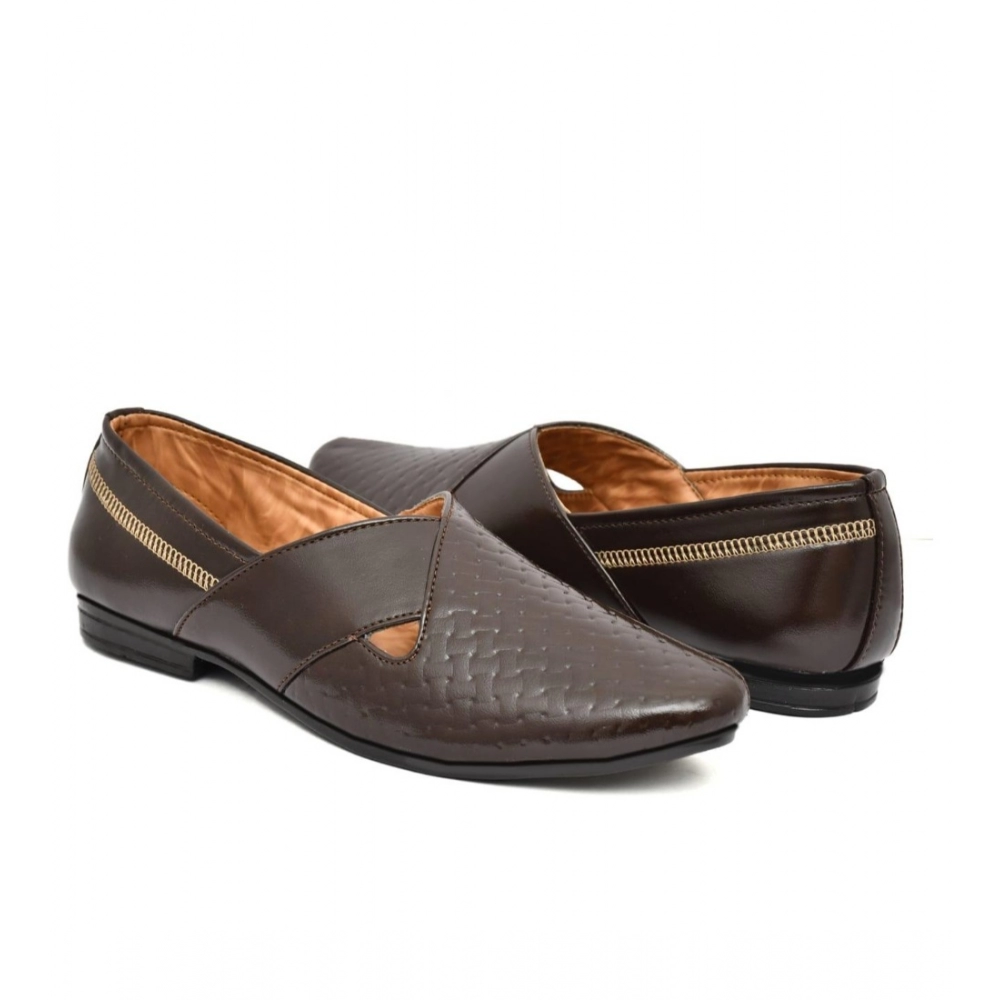 Men's Faux Leather Formal Shoes (Brown) - Image 4