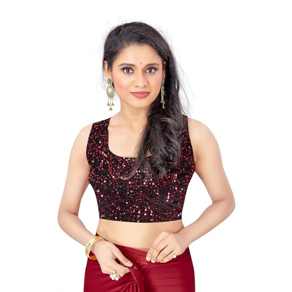 Women's Lycra Solid Saree With Unstitched Blouse (Red, 5.5 Mtr) - Image 2