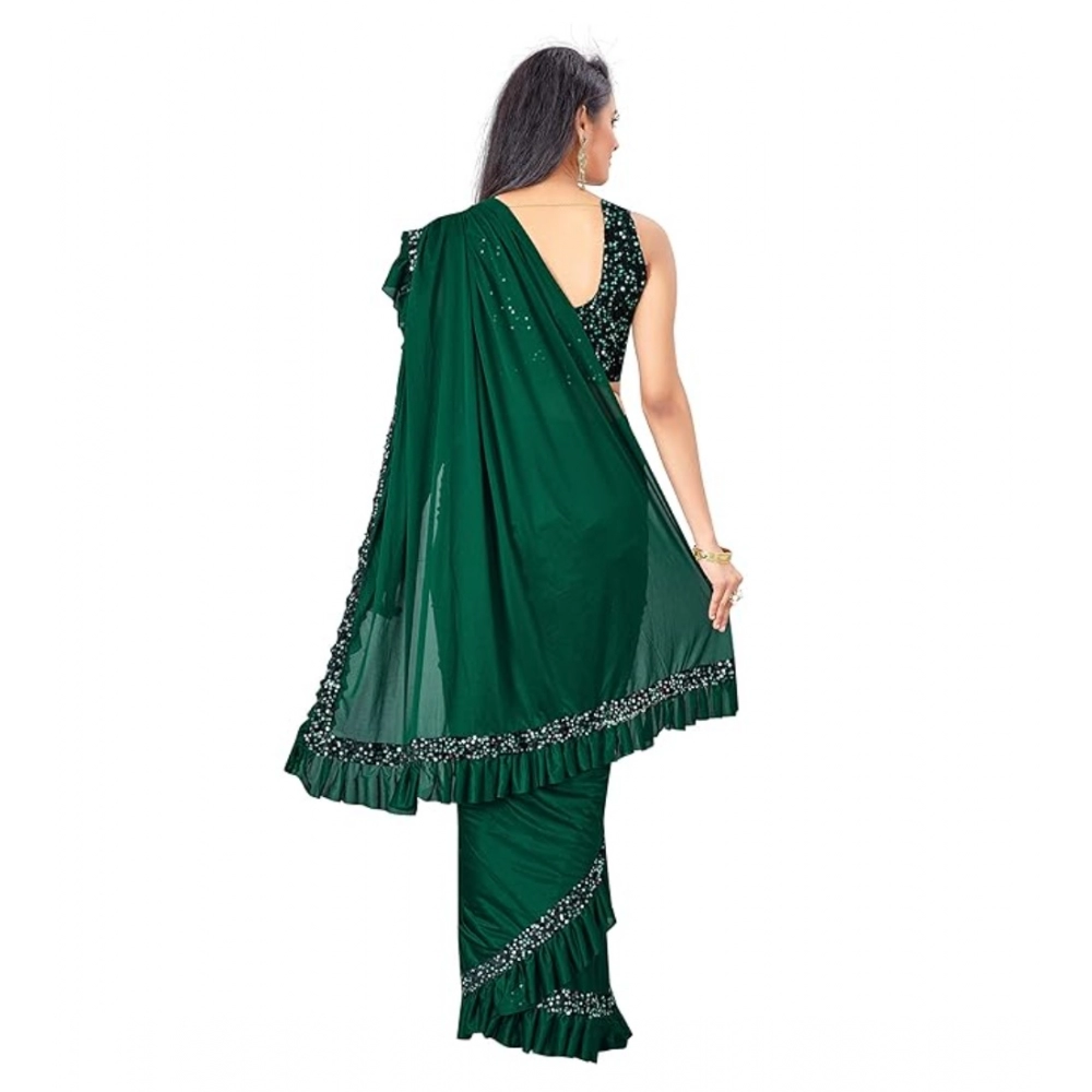 Women's Lycra Solid Saree With Unstitched Blouse (Green, 5.5 Mtr) - Image 2