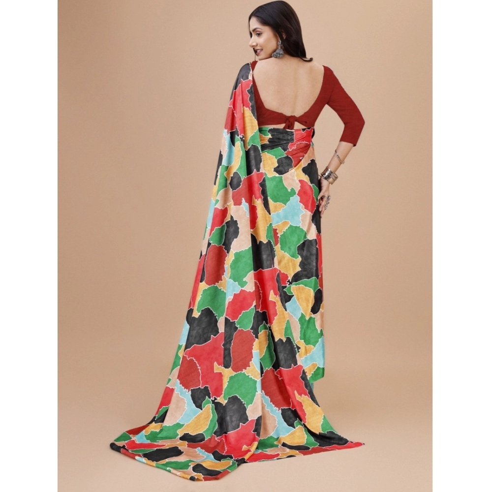 Women's Crepe Digital Print Saree With Unstitched Blouse 5.5Mtr (Red) - Image 2
