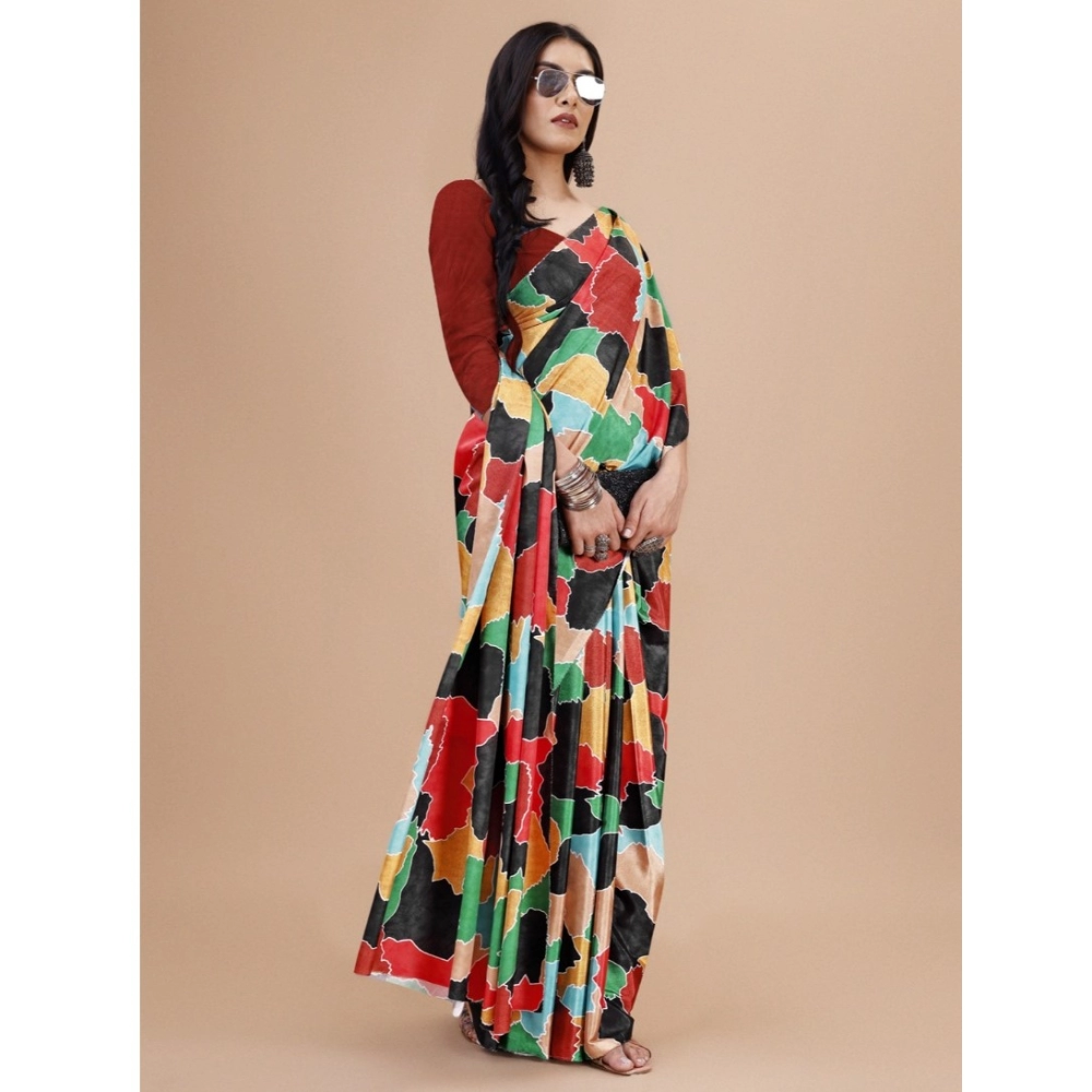 Women's Crepe Digital Print Saree With Unstitched Blouse 5.5Mtr (Red) - Image 4