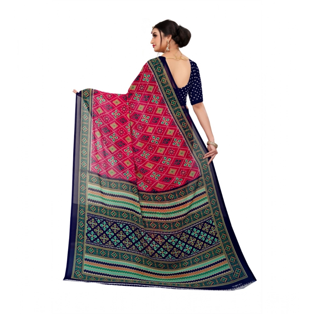 Women's Georgette Floral Print Saree With Unstitched Blouse 5.5Mtr (Pink) - Image 2