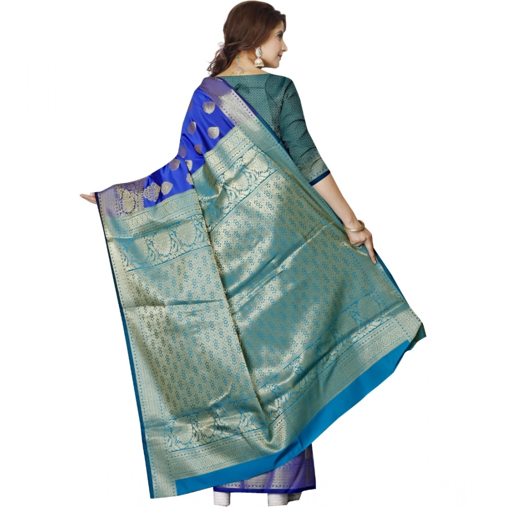 Women's Jacquard Woven Saree With Unstitched Blouse 5.5Mtr (Blue) - Image 2